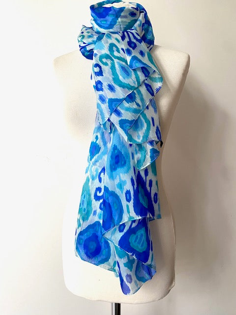 小物 Hand Printed Silk Scarf - blue Silk Blue block print scarf – Shirdak