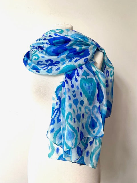 小物 Hand Printed Silk Scarf - blue Navy and French Blue Foulard Print Silk Scarf | Cheap-Neckties.com