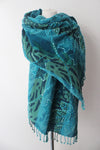 Cashmere Turquoise leaf scarf