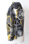 Flower White Yellow Black Scarf