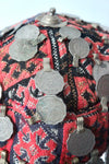 Afghan cap red with coins