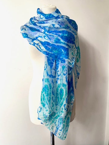 Silk Ikat Blockprint Scarf - Shirdak